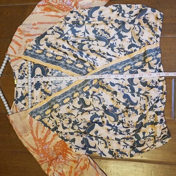 Free People Orange and Gray Long Sleeve Blouse - Picture 9 of 14